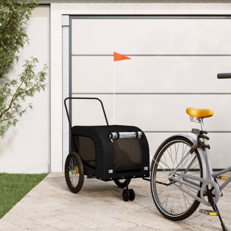 vidaXL Remolque de bicicleta mascotas hierro tela Oxford negro