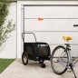 vidaXL Remolque de bicicleta mascotas hierro tela Oxford negro