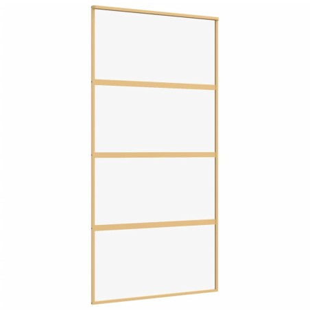 vidaXL Puerta corredera dorada de vidrio ESG transparente y aluminio