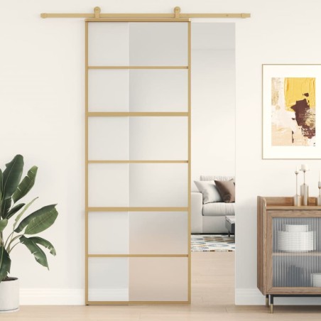 vidaXL Puerta corredera dorada vidrio ESG esmerilado aluminio 76x205cm
