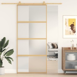 vidaXL Puerta corredera dorada vidrio ESG esmerilado aluminio 90x205cm