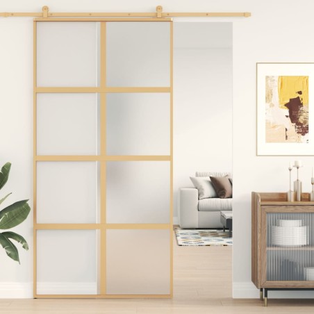 vidaXL Puerta corredera dorada de vidrio ESG esmerilado y aluminio