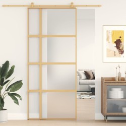 vidaXL Puerta corredera dorada vidrio ESG esmerilado aluminio 90x205cm