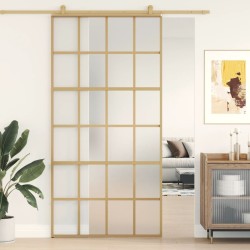 vidaXL Puerta corredera dorada de vidrio ESG esmerilado y aluminio