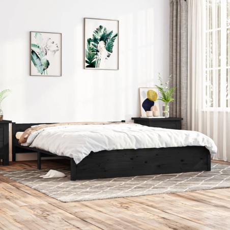 vidaXL Estructura de cama de madera maciza negra 160x200 cm