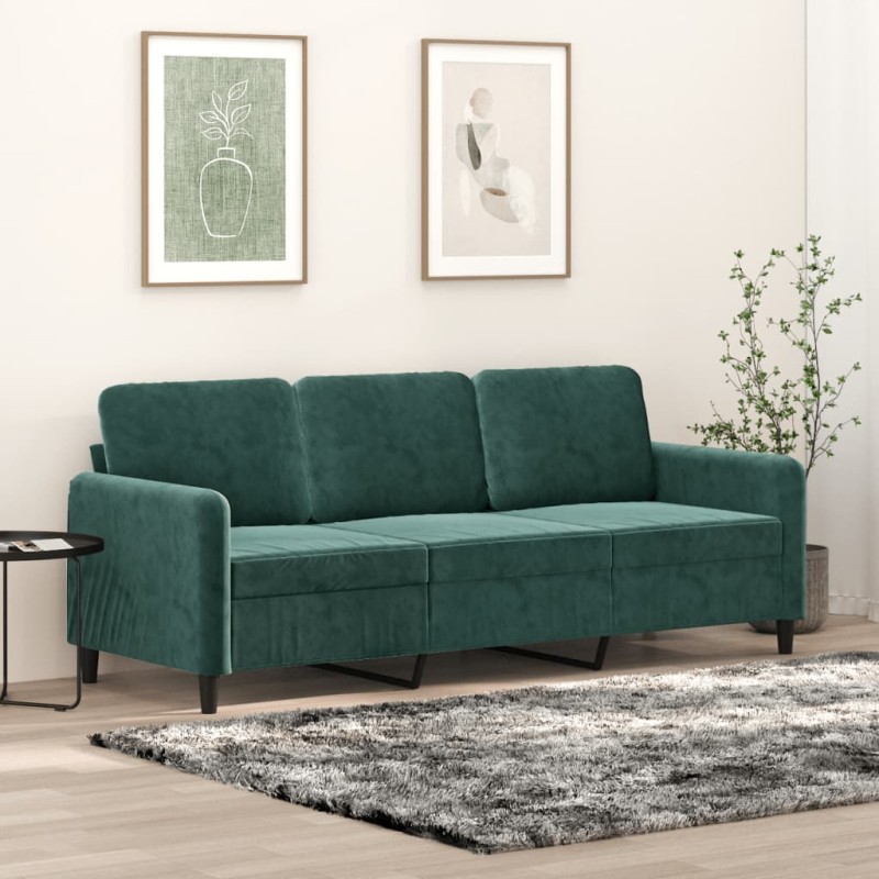 vidaXL Sofá de 3 plazas terciopelo verde oscuro 180 cm vidaXL Sofá de 3 plazas terciopelo verde oscuro 180 cm