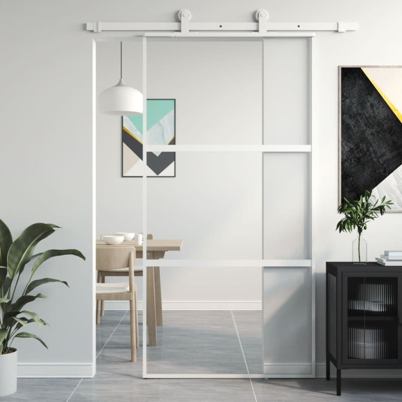 vidaXL Puerta corredera vidrio templado y aluminio blanca 102,5x205 cm vidaXL Puerta corredera vidrio templado y aluminio blanca 102,5x205 cm