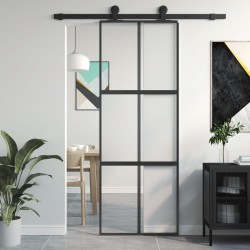 vidaXL Puerta corredera vidrio templado y aluminio negra 76x205 cm