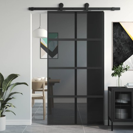 vidaXL Puerta corredera vidrio templado y aluminio negra 102,5x205 cm