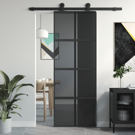 vidaXL Puerta corredera vidrio templado y aluminio negra 76x205 cm