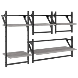 vidaXL Estantes pared con barras 4 pzas madera ingeniería gris Sonoma