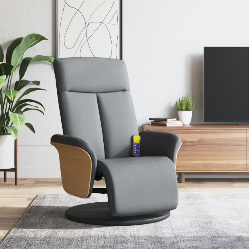 vidaXL Sillón reclinable de masaje con reposapiés tela gris claro vidaXL Sillón reclinable de masaje con reposapiés tela gris claro