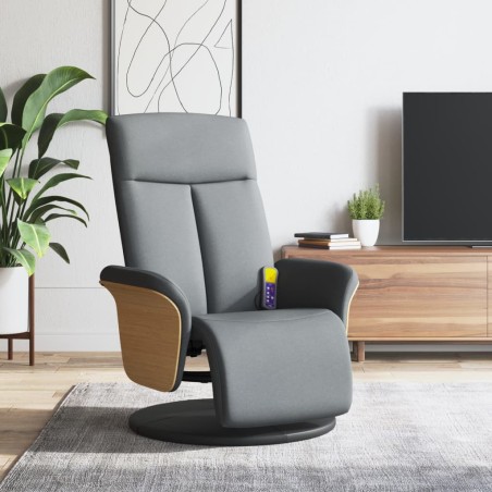 vidaXL Sillón reclinable de masaje con reposapiés tela gris claro
