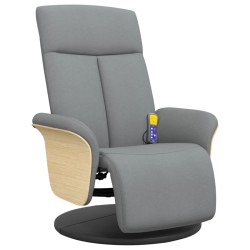 vidaXL Sillón reclinable de masaje con reposapiés tela gris claro