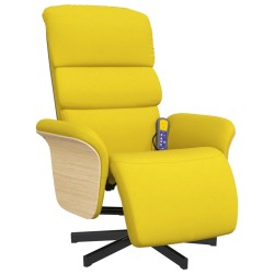 vidaXL Sillón reclinable de masaje con reposapiés tela amarillo claro