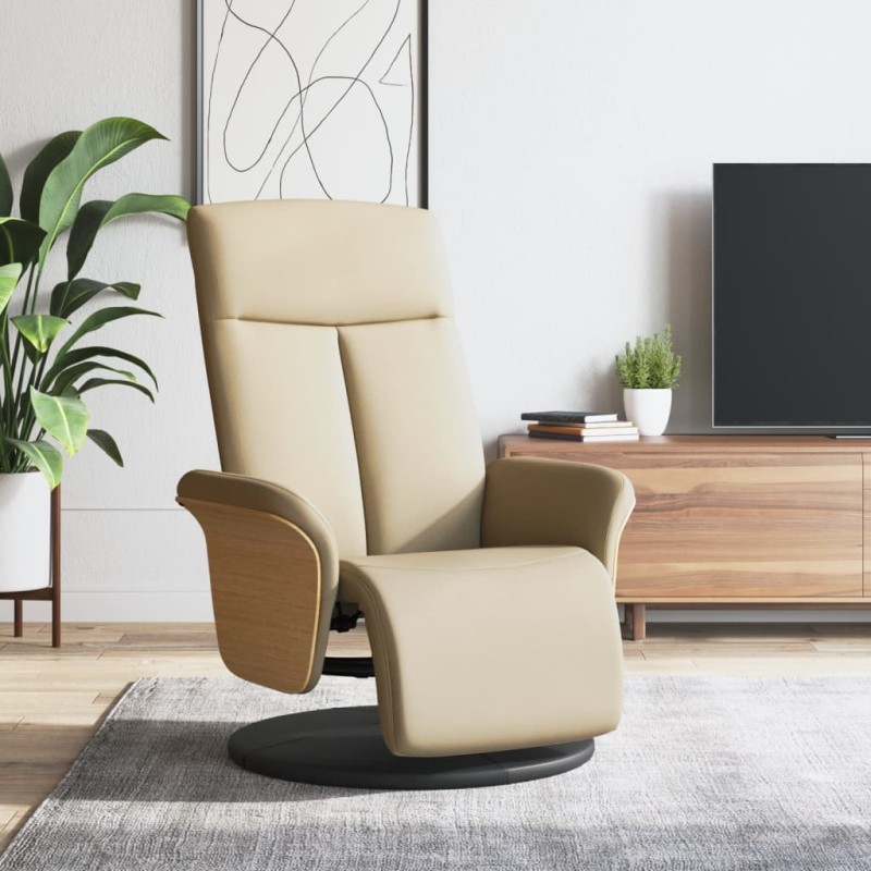 vidaXL Sillón reclinable con reposapiés tela color crema vidaXL Sillón reclinable con reposapiés tela color crema