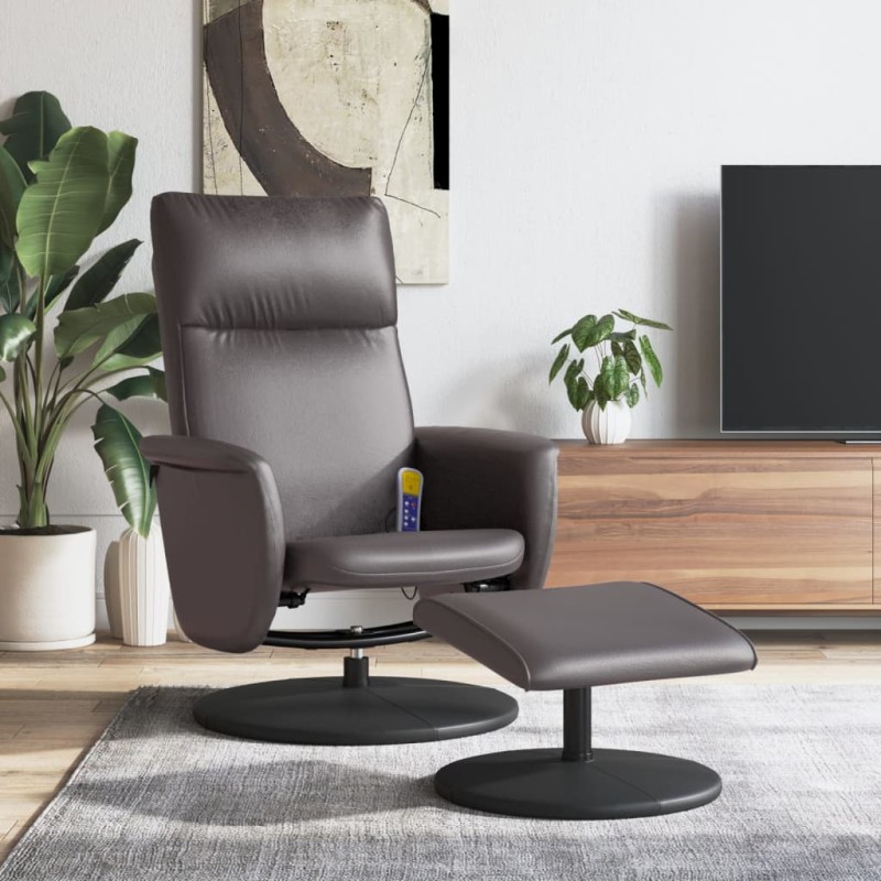 vidaXL Sillón de masaje reclinable con reposapiés cuero sintético gris vidaXL Sillón de masaje reclinable con reposapiés cuero sintético gris