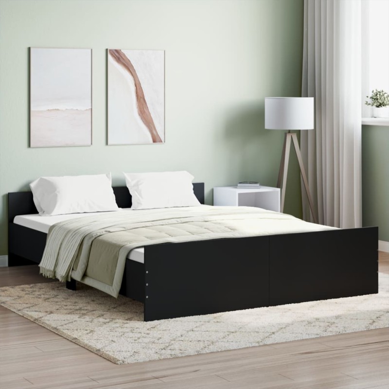 vidaXL Estructura de cama con cabecero y piecero negro 160x200 cm vidaXL Estructura de cama con cabecero y piecero negro 160x200 cm