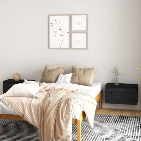 vidaXL Armario de pared 2 uds madera maciza de pino negro 60x30x35 cm