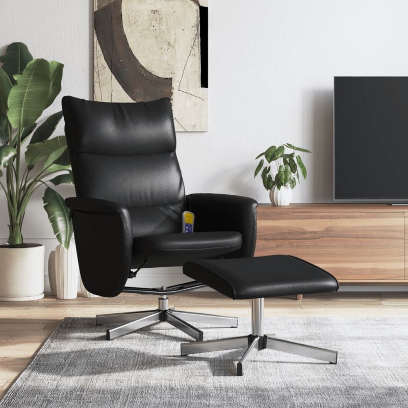 vidaXL Sillón reclinable masaje con reposapiés cuero sintético negro vidaXL Sillón reclinable masaje con reposapiés cuero sintético negro