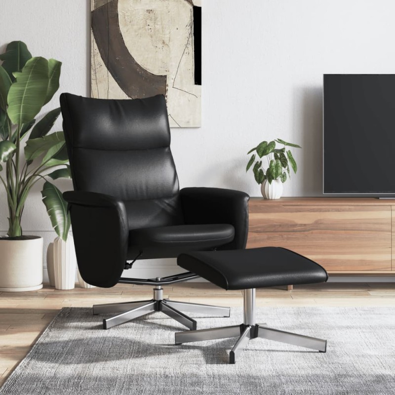 vidaXL Sillón reclinable con reposapiés cuero sintético negro vidaXL Sillón reclinable con reposapiés cuero sintético negro