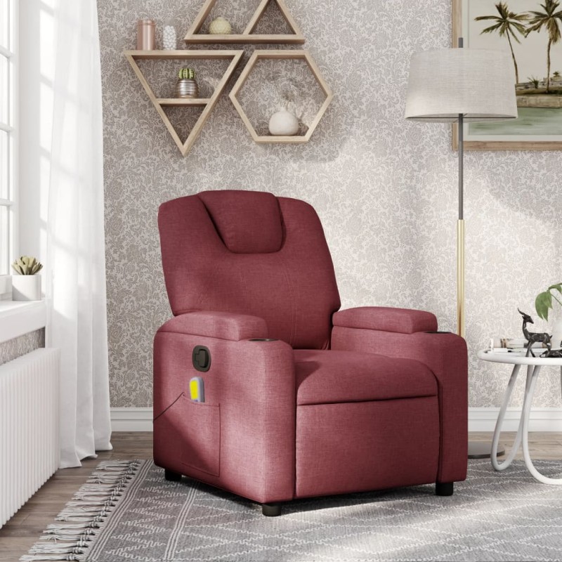 vidaXL Sillón de masaje reclinable de tela color vino tinto vidaXL Sillón de masaje reclinable de tela color vino tinto