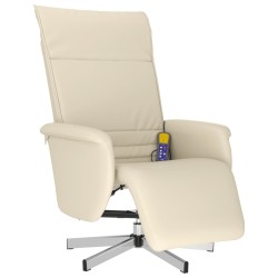 vidaXL Sillón reclinable masaje con reposapiés cuero sintético crema