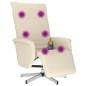 vidaXL Sillón reclinable masaje con reposapiés cuero sintético crema
