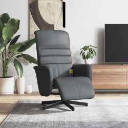 vidaXL Sillón reclinable de masaje con reposapiés cuero sintético gris