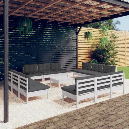 vidaXL Muebles de jardín 13 pzas con cojines antracita madera de pino