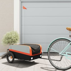 vidaXL Remolque para bicicleta hierro negro y naranja 30 kg