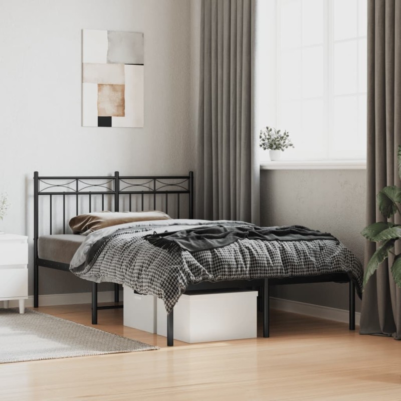 vidaXL Estructura de cama con cabecero metal negro 120x190 cm vidaXL Estructura de cama con cabecero metal negro 120x190 cm