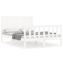 vidaXL Estructura de cama con cabecero madera maciza blanco 140x190 cm