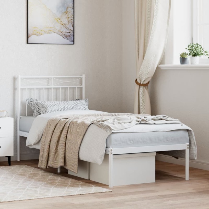 vidaXL Estructura de cama de metal con cabecero blanco 80x200 cm vidaXL Estructura de cama de metal con cabecero blanco 80x200 cm