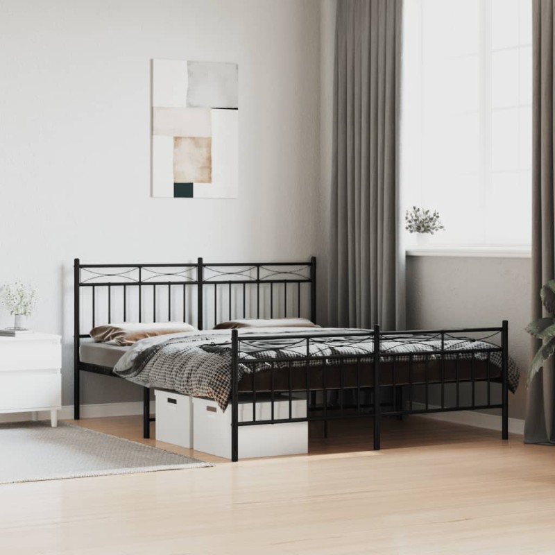 vidaXL Estructura de cama cabecero y pie de cama metal negro 160x200cm vidaXL Estructura de cama cabecero y pie de cama metal negro 160x200cm