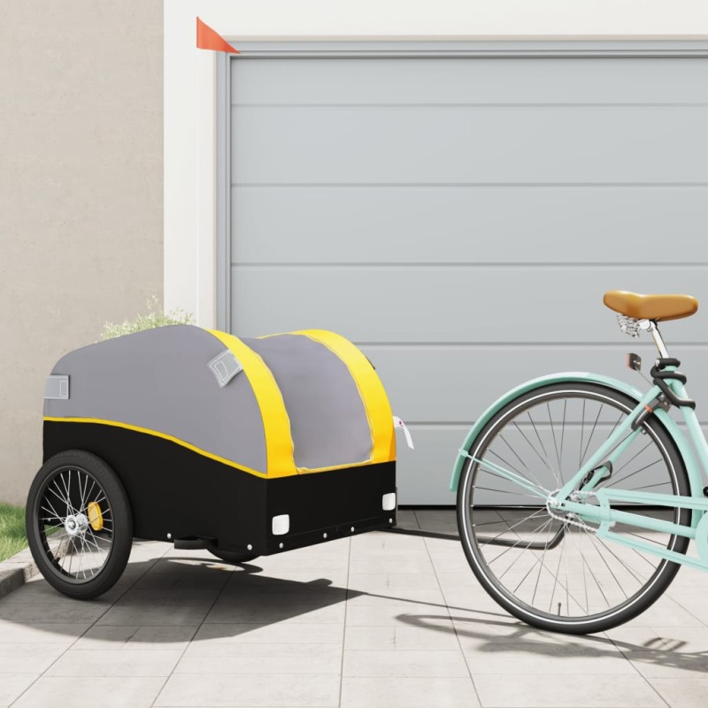 vidaXL Remolque para bicicleta hierro negro y amarillo 45 kg vidaXL Remolque para bicicleta hierro negro y amarillo 45 kg