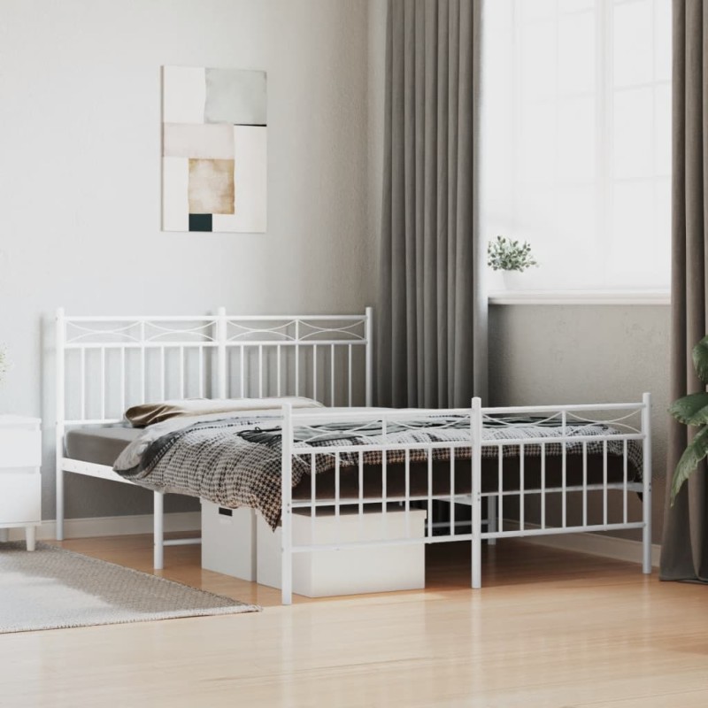 vidaXL Estructura cama metal con cabecero y estribo blanco 140x200 cm vidaXL Estructura cama metal con cabecero y estribo blanco 140x200 cm