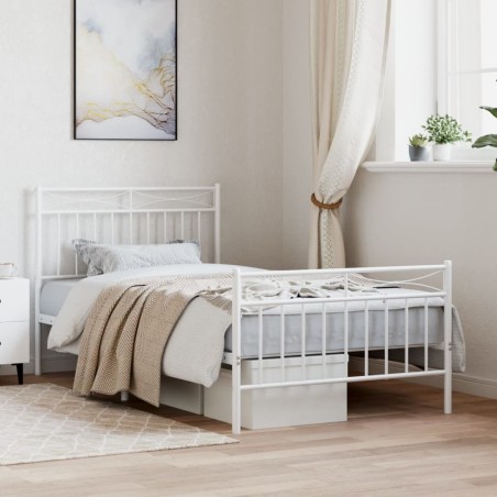vidaXL Estructura cama metal cabecero y pie de cama blanca 100x190 cm