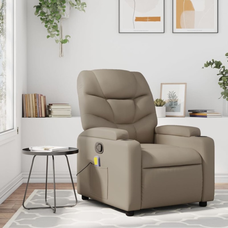 vidaXL Sillón de masaje reclinable cuero sintético color capuchino vidaXL Sillón de masaje reclinable cuero sintético color capuchino