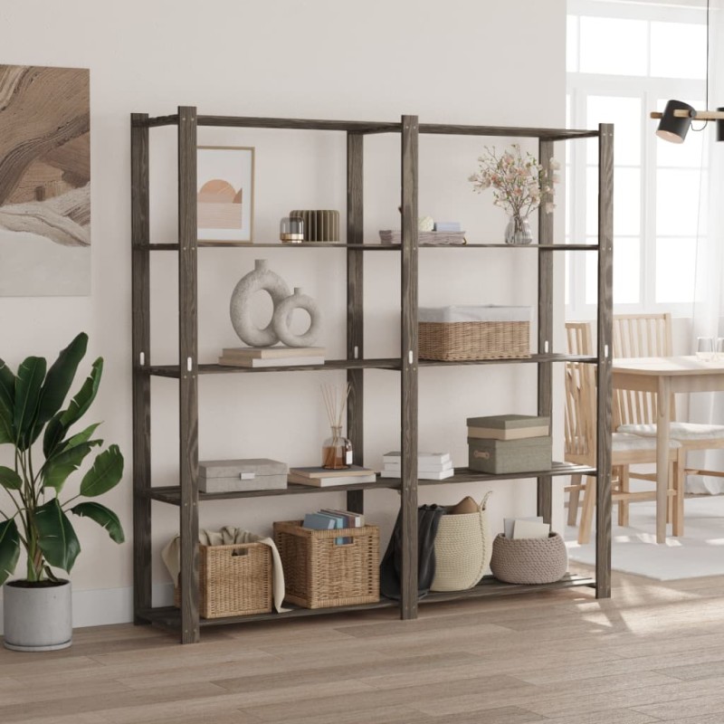 vidaXL Estantería de 5 niveles madera maciza pino gris 170x38x170 cm