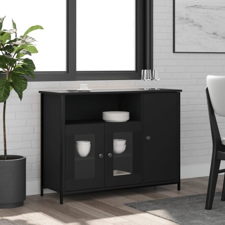vidaXL Aparador de madera de ingeniería negro 100x35x75 cm