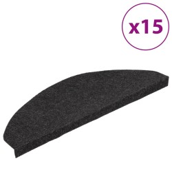 vidaXL Alfombrilla autoadhesiva de escalera 15 uds negra 65x22,5x3,5cm