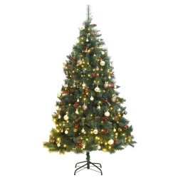 vidaXL Árbol de Navidad artificial con bisagras 300 LED y bolas 210 cm