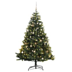 vidaXL Árbol de Navidad artificial con bisagras 300 LED y bolas 180 cm