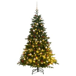 vidaXL Árbol de Navidad artificial con bisagras 300 LED y bolas 210 cm