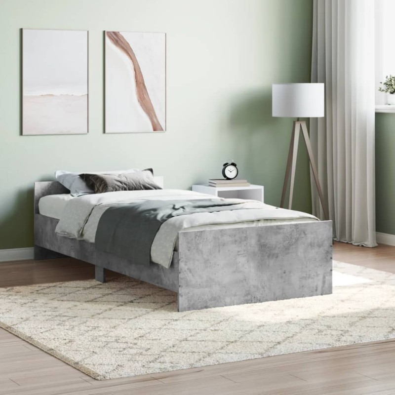 vidaXL Estructura de cama madera contrachapada gris hormigón 90x200cm