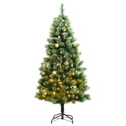 vidaXL Árbol de Navidad artificial con bisagras 300 LED y bolas 210 cm