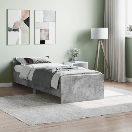 vidaXL Estructura de cama madera de ingeniería gris hormigón 75x190 cm