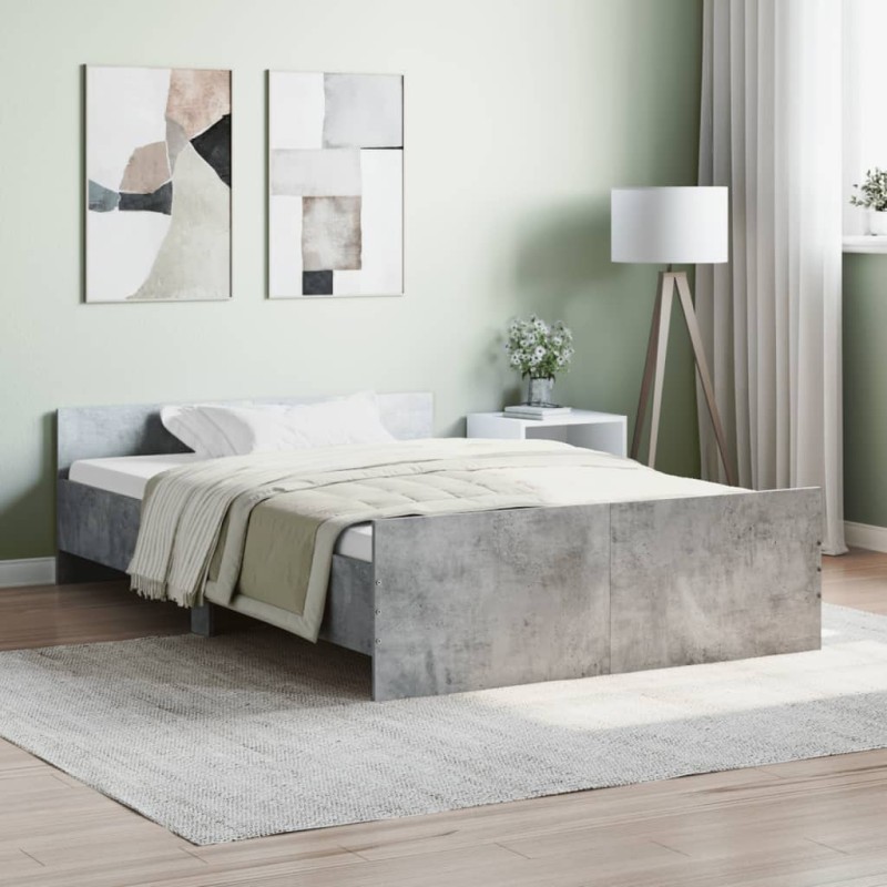 vidaXL Estructura de cama con cabecero piecero gris hormigón 120x200cm vidaXL Estructura de cama con cabecero piecero gris hormigón 120x200cm