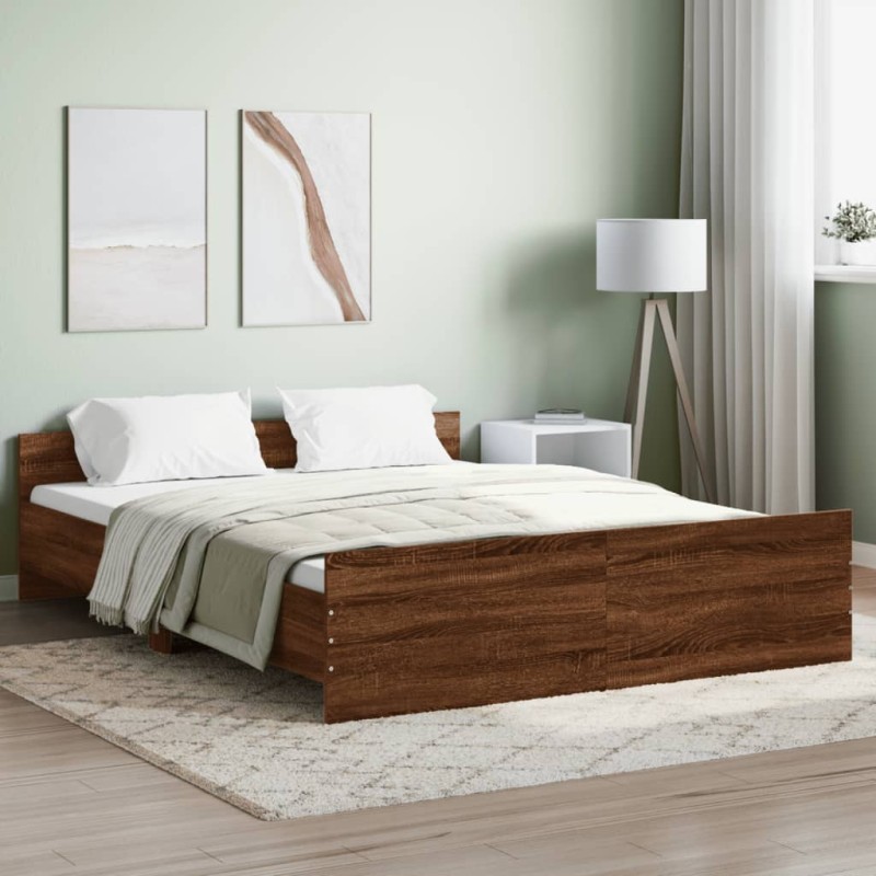vidaXL Estructura de cama con cabecero piecero roble marrón 150x200 cm vidaXL Estructura de cama con cabecero piecero roble marrón 150x200 cm
